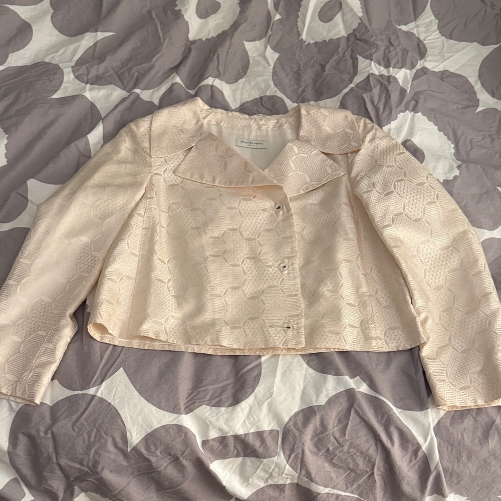 Dries Van Noten Cropped Textured Silk Ivory Blazer
